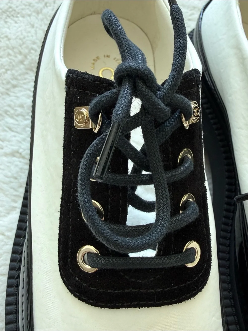 CHANEL women black/white women laces up platform shoes size 36 EU Retail 1275$
